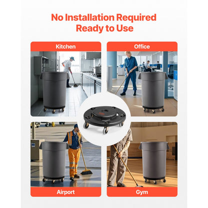 VEVOR Round Trash Can Dolly Fit 20, 32, 44, 55 Gal Garbage Container 500lbs