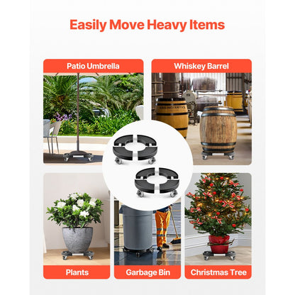 VEVOR 2 Packs Round Trash Can Dolly 15-22.8 in Adjustable Plastic Bin Dolly