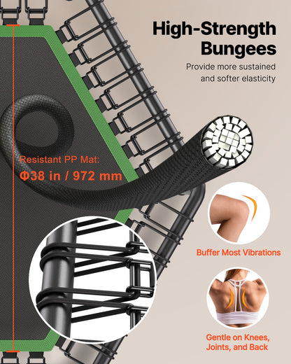1385 mm Mini Trampoline, 205 kg Max Load Fitness Rebounder, Stable & Quiet Small Trampoline with 3 Levels Height Adjustable & Foam Handle, Exercise Rebounder for Adults Indoor/Garden Workout