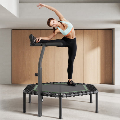 1385 mm Mini Trampoline, 205 kg Max Load Fitness Rebounder, Stable & Quiet Small Trampoline with 3 Levels Height Adjustable & Foam Handle, Exercise Rebounder for Adults Indoor/Garden Workout