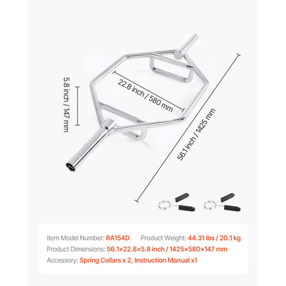 Trap Bar Hex Bar Barbell Weightlifting for Squat Shrug Deadlift Supports Up to 360 kg