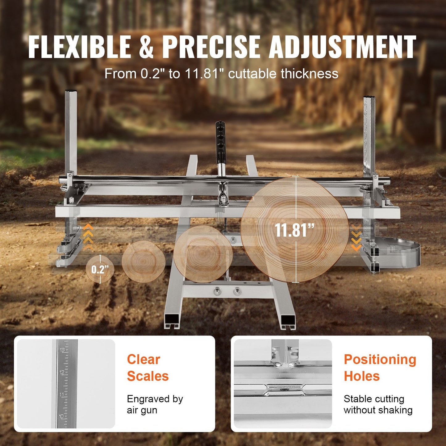 Adjustable Chainsaw Mill with 9m Rail System for 0.3m-0.9m Guide Bars