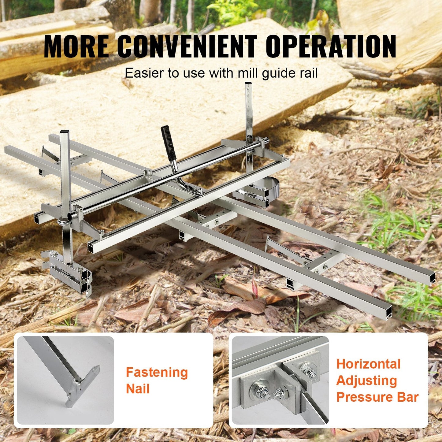 Adjustable Chainsaw Mill with 9m Rail System for 0.3m-0.9m Guide Bars