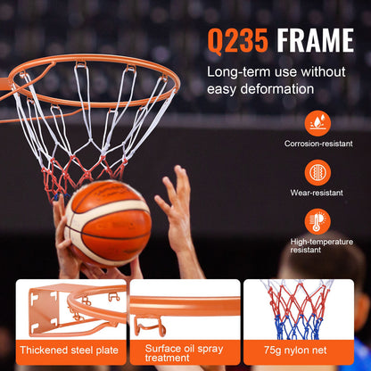 VEVOR Basketball Rim, Wall Door Mounted Basketball Hoop, Heavy Duty Q235 Basketball