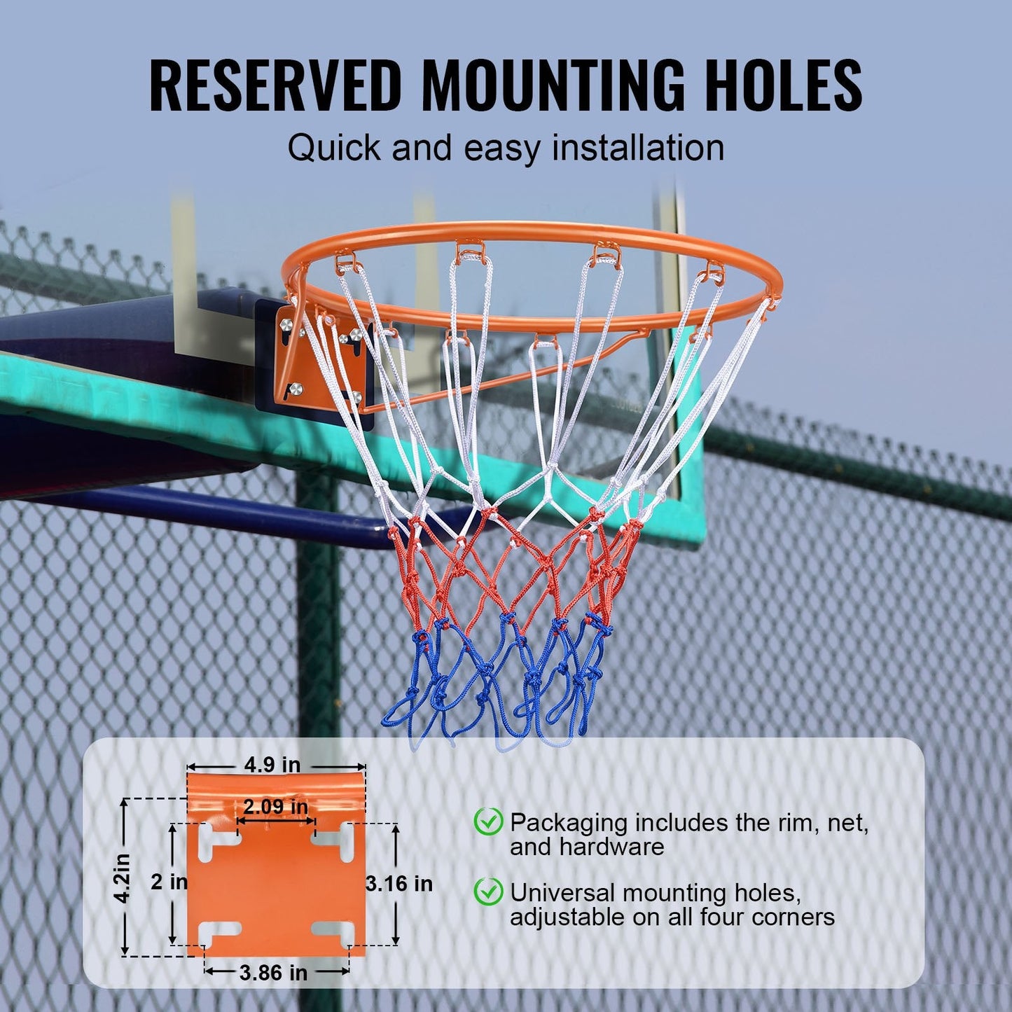 Wall-Mounted Basketball Hoop with Net, Heavy Duty Steel, Indoor/Outdoor Use