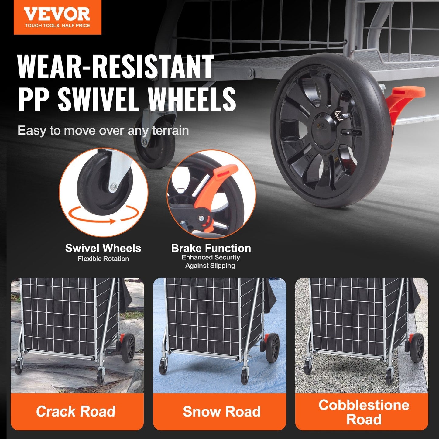 Collapsible Shopping Cart with Swivel Wheels, 90.7 kg Capacity, Silver