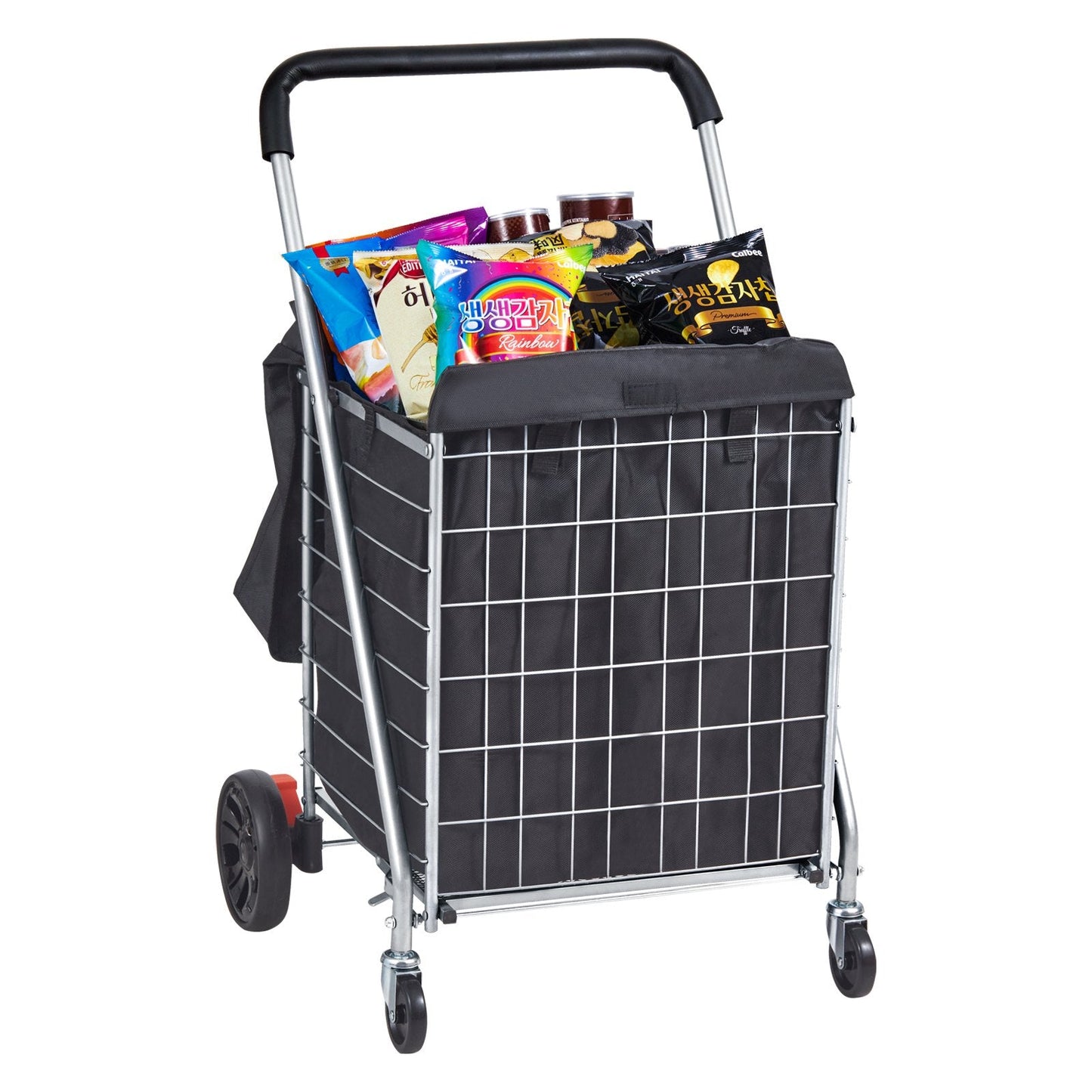 Collapsible Shopping Cart with Swivel Wheels, 90.7 kg Capacity, Silver