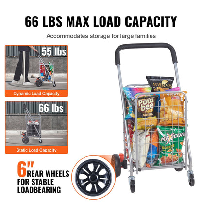 Folding Shopping Cart, 30 kg Capacity, Lightweight Trolley with Swivel Wheels