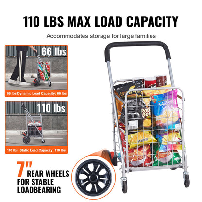 VEVOR Folding Shopping Cart, 110 lbs Max Load Capacity, Grocery Utility Cart with