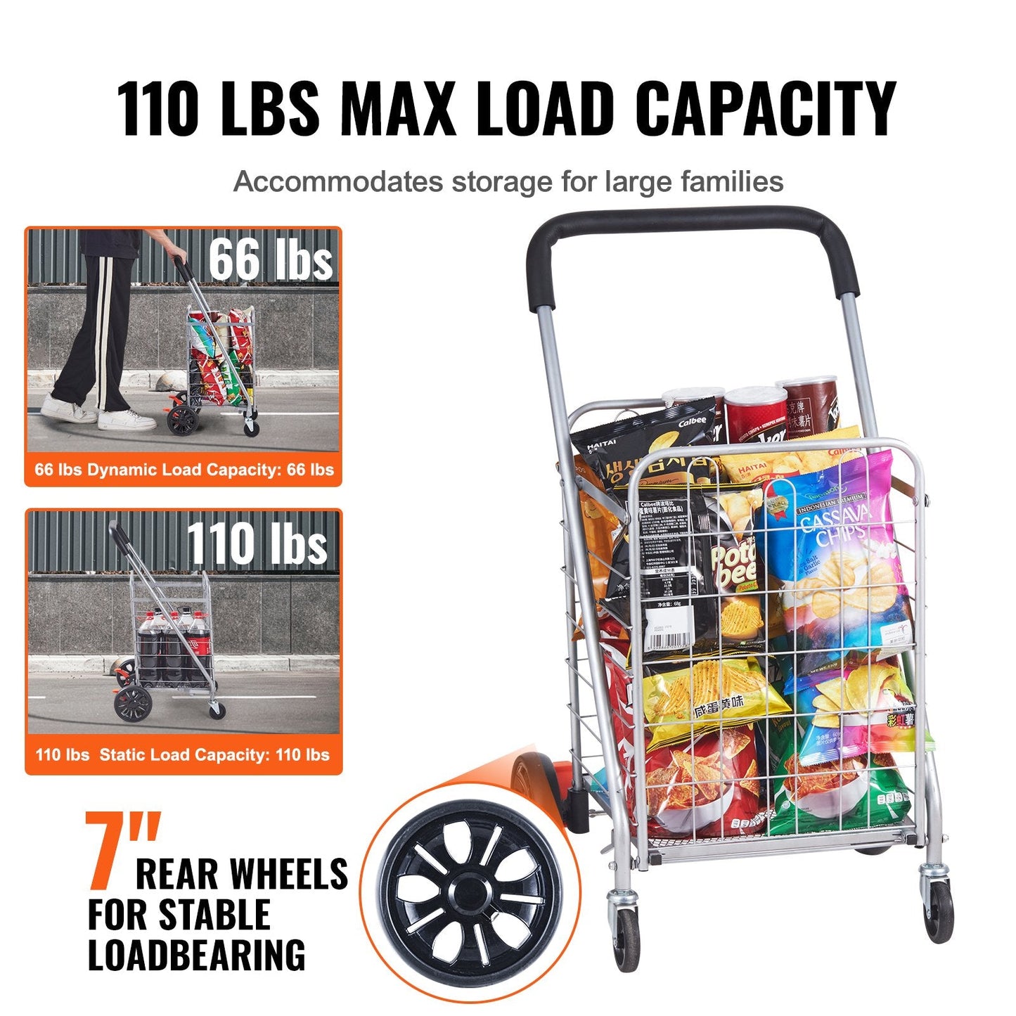 Folding Utility Cart with Swivel Wheels, 50 kg Capacity, Compact and Lightweight