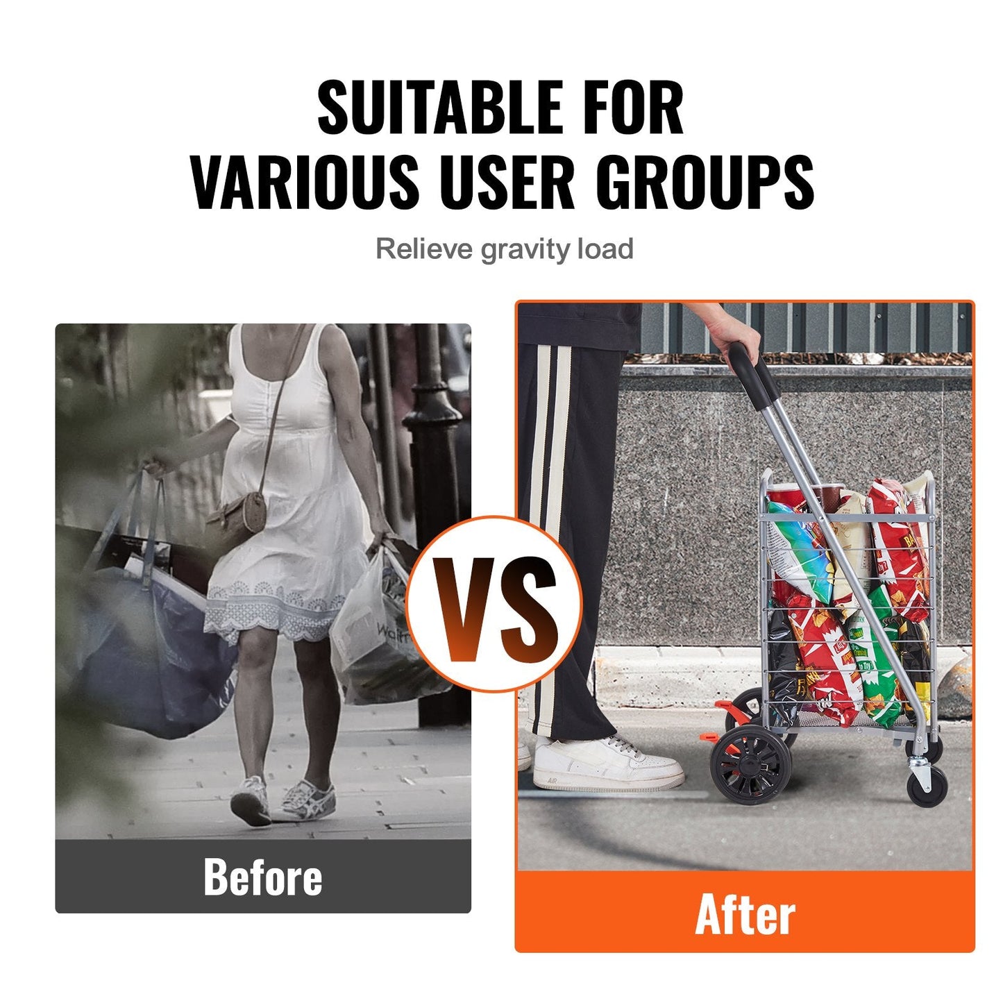 Folding Utility Cart with Swivel Wheels, 50 kg Capacity, Compact and Lightweight