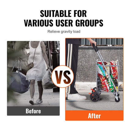 Folding Utility Cart with Swivel Wheels, 50 kg Capacity, Compact and Lightweight