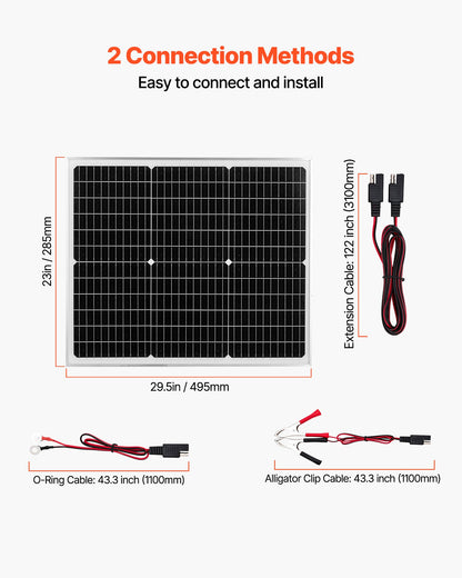 50W 12V Solar Battery Charger Maintainer, Mono Solar Panel Trickle Battery Charger with Upgraded MPPT Controller, IP65 Waterproof for Car Boat RV Trailer Flat Rooftop (Bracket Not Included)