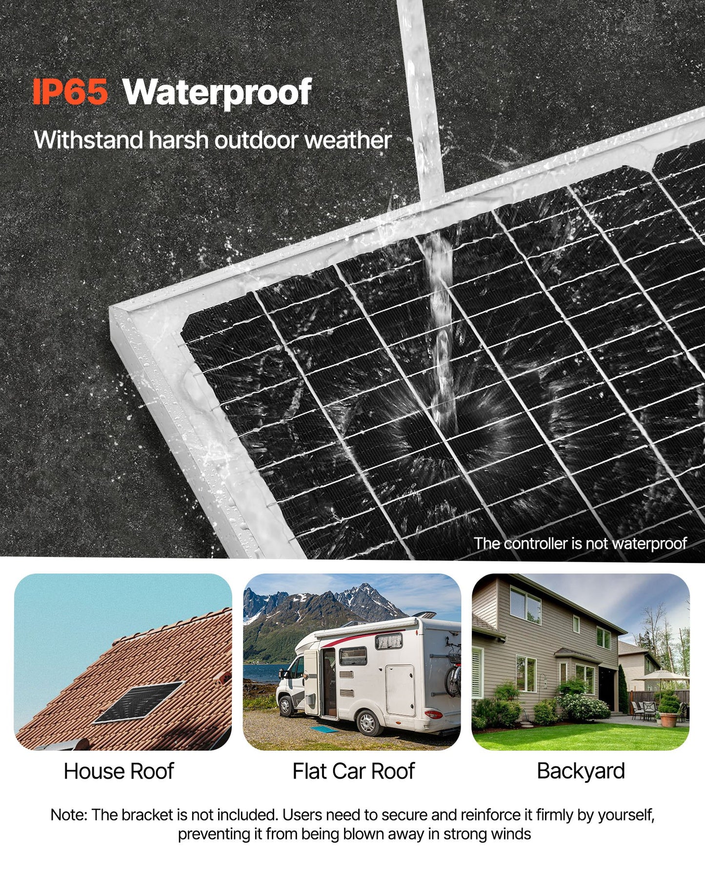 50W 12V Solar Battery Charger Maintainer, Mono Solar Panel Trickle Battery Charger with Upgraded MPPT Controller, IP65 Waterproof for Car Boat RV Trailer Flat Rooftop (Bracket Not Included)