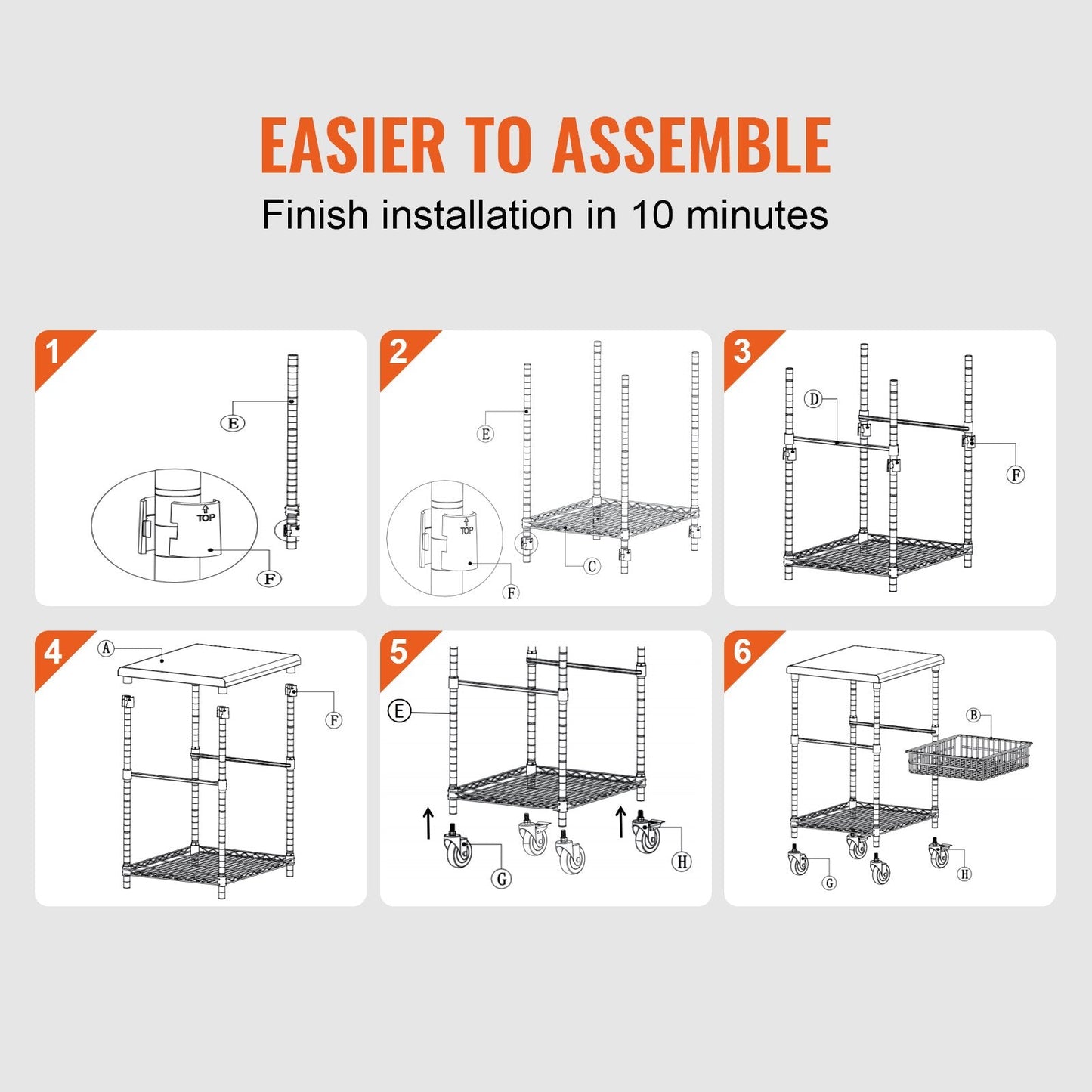 3-Tier Steel Rolling Utility Cart with Adjustable Shelves and 213kg Capacity