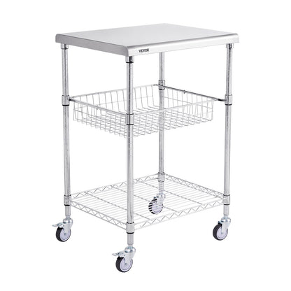3-Tier Steel Rolling Utility Cart with Adjustable Shelves and 213kg Capacity