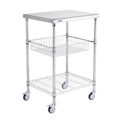 VEVOR Kitchen Utility Cart, 3 Tiers, Wire Rolling Cart with 213kg Capacity, Steel