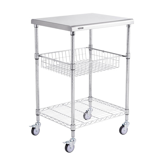 VEVOR Kitchen Utility Cart, 3 Tiers, Wire Rolling Cart with 213kg Capacity, Steel