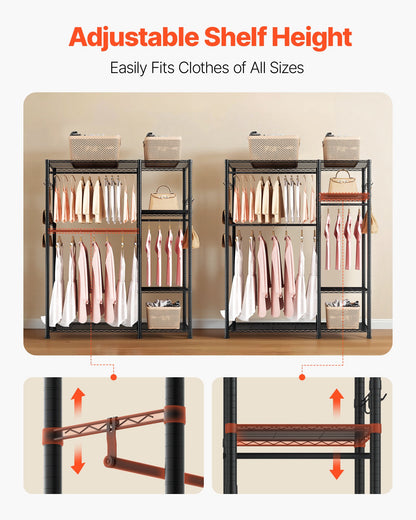 Clothing Garment Rack, Heavy Duty Clothes Rack, 6 Adjustable Tiers Clothes Racks with Steel Frame, 363 kg Load Capacity Closet Wardrobe with 3 Hanging Rods for Bedroom, Clothing Store, Hallway