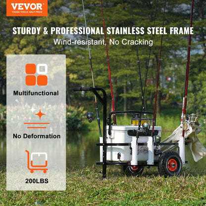 Heavy-Duty Beach Fishing Cart with 91 kg Capacity and Large Balloon Tires