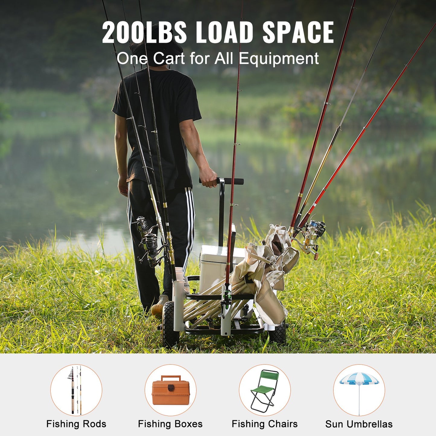 VEVOR Beach Fishing Cart, 91 kg Load Capacity, Fish and Marine Cart with Two 275