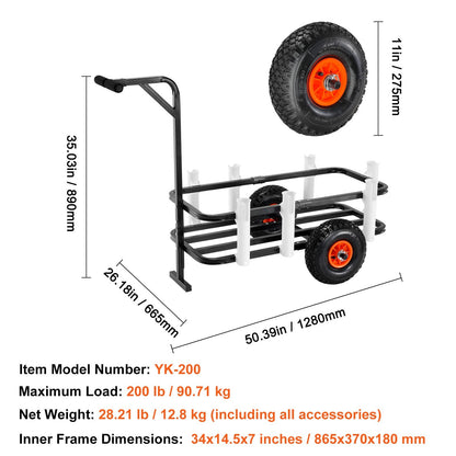Heavy-Duty Beach Fishing Cart with 91 kg Capacity and Large Balloon Tires
