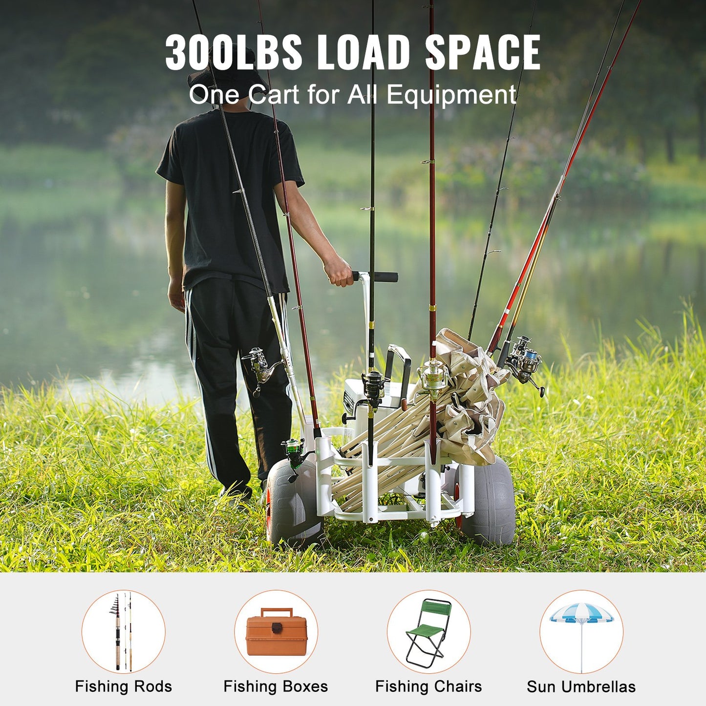 VEVOR Beach Fishing Cart, 136 kg Load Capacity, Fish and Marine Cart with Two 330