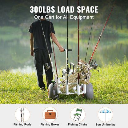 Heavy-Duty Beach Fishing Cart with 136 kg Capacity and Balloon Tires