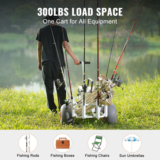 Heavy-Duty Beach Fishing Cart with 136 kg Capacity and Balloon Tires