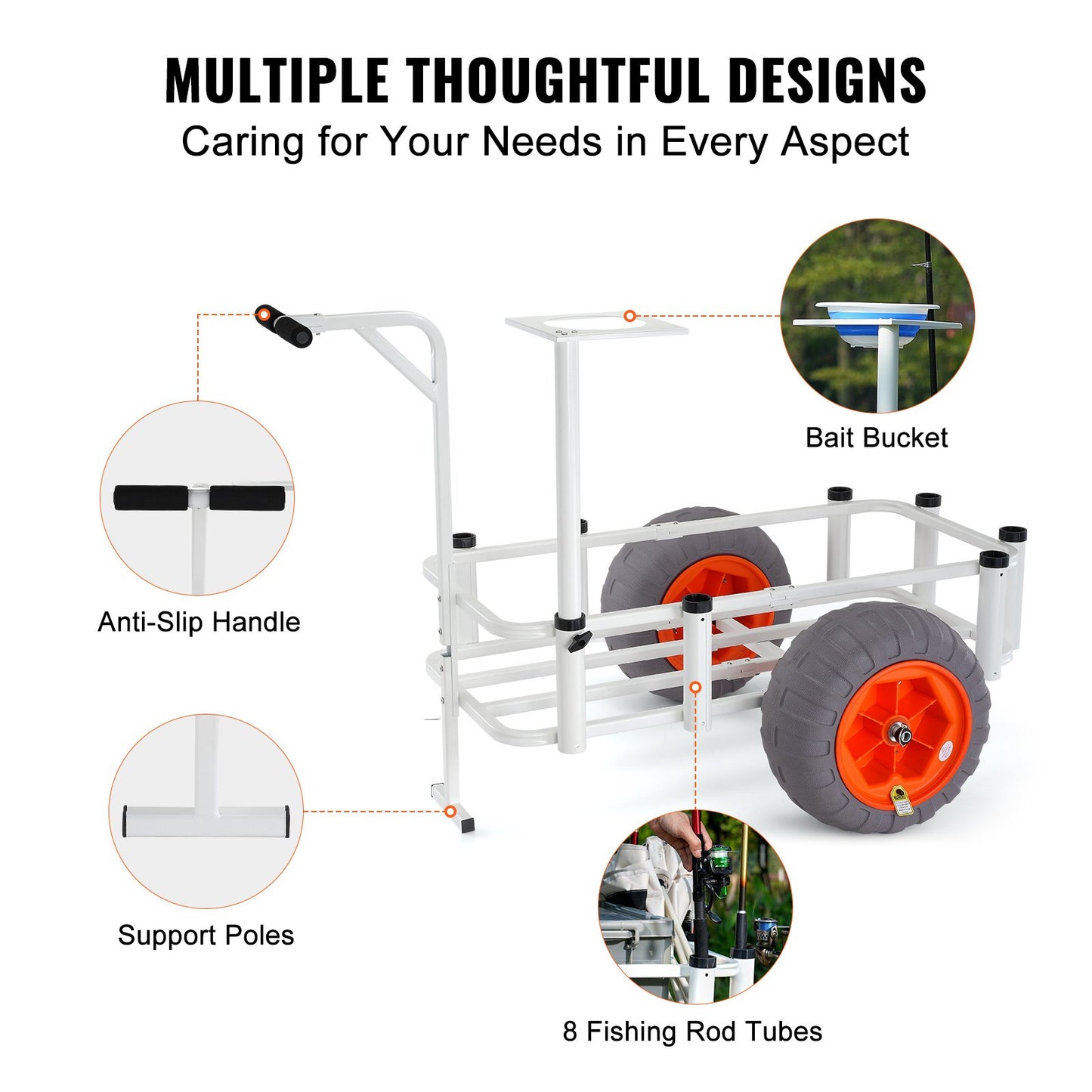 VEVOR Beach Fishing Cart, 159 kg Load Capacity, Fish and Marine Cart with Two 406