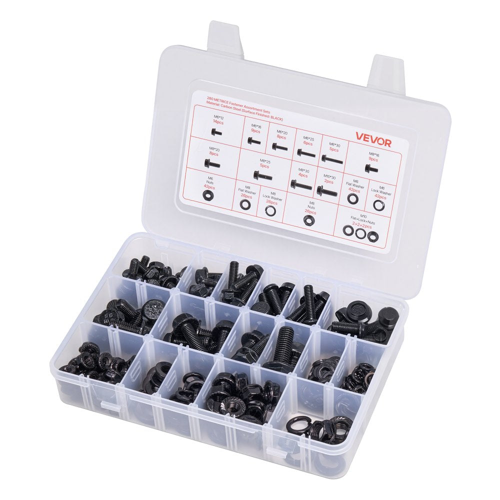 VEVOR 280 Pcs Bolts Nuts Assortment Kit Metric Alloy Steel M6 M8 M10