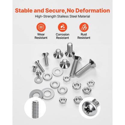 VEVOR 720 Pcs Bolts Nuts Assortment Kit Imperial Stainless Steel for Furniture