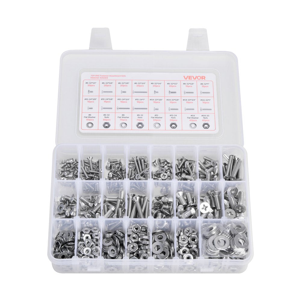 VEVOR 720 Pcs Bolts Nuts Assortment Kit Imperial Stainless Steel for Furniture