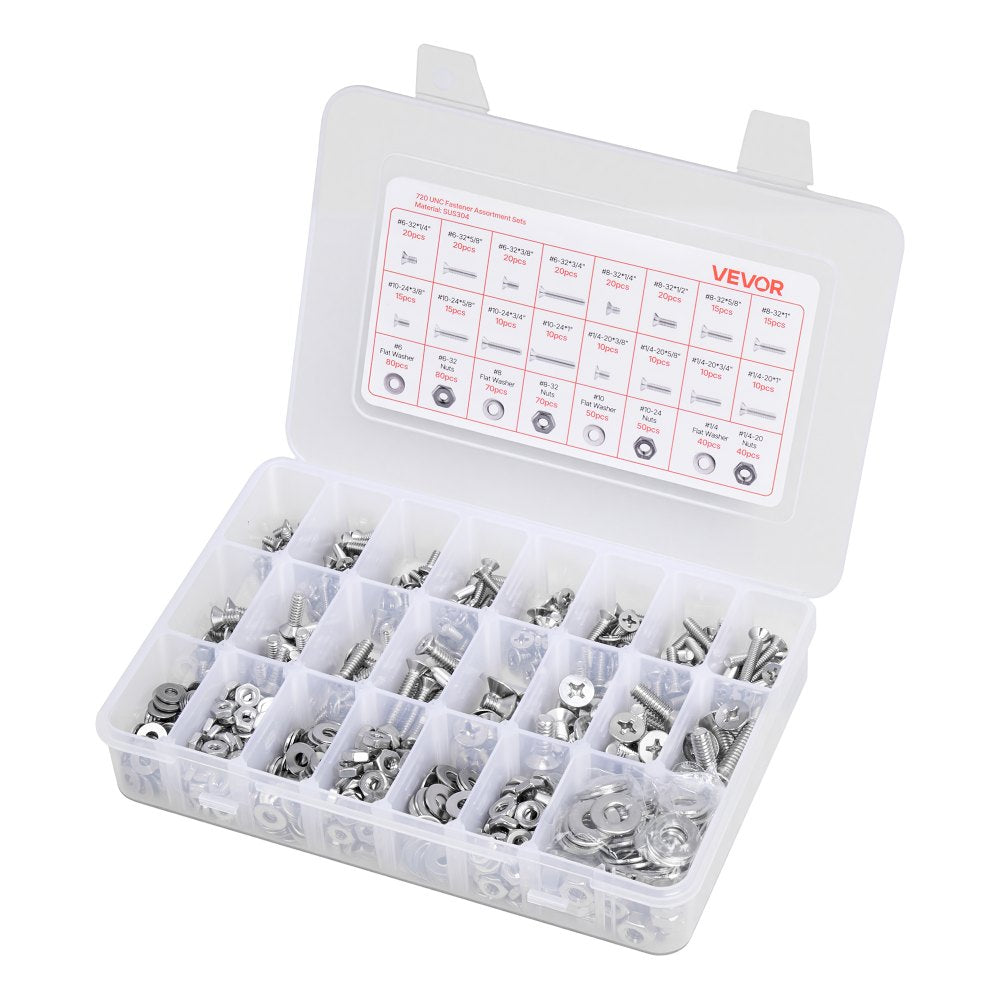 VEVOR 720 Pcs Bolts Nuts Assortment Kit Imperial Stainless Steel for Furniture