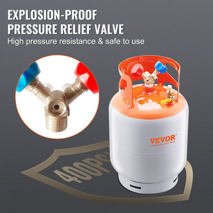 Refrigerant Recovery Tank, 50 LBS Capacity, 400 psi Portable Cylinder Tank with Y-Valve for Liquid/Vapor, High-sealing Recovery Can for R22/R134A/R410A, Orange+Gray