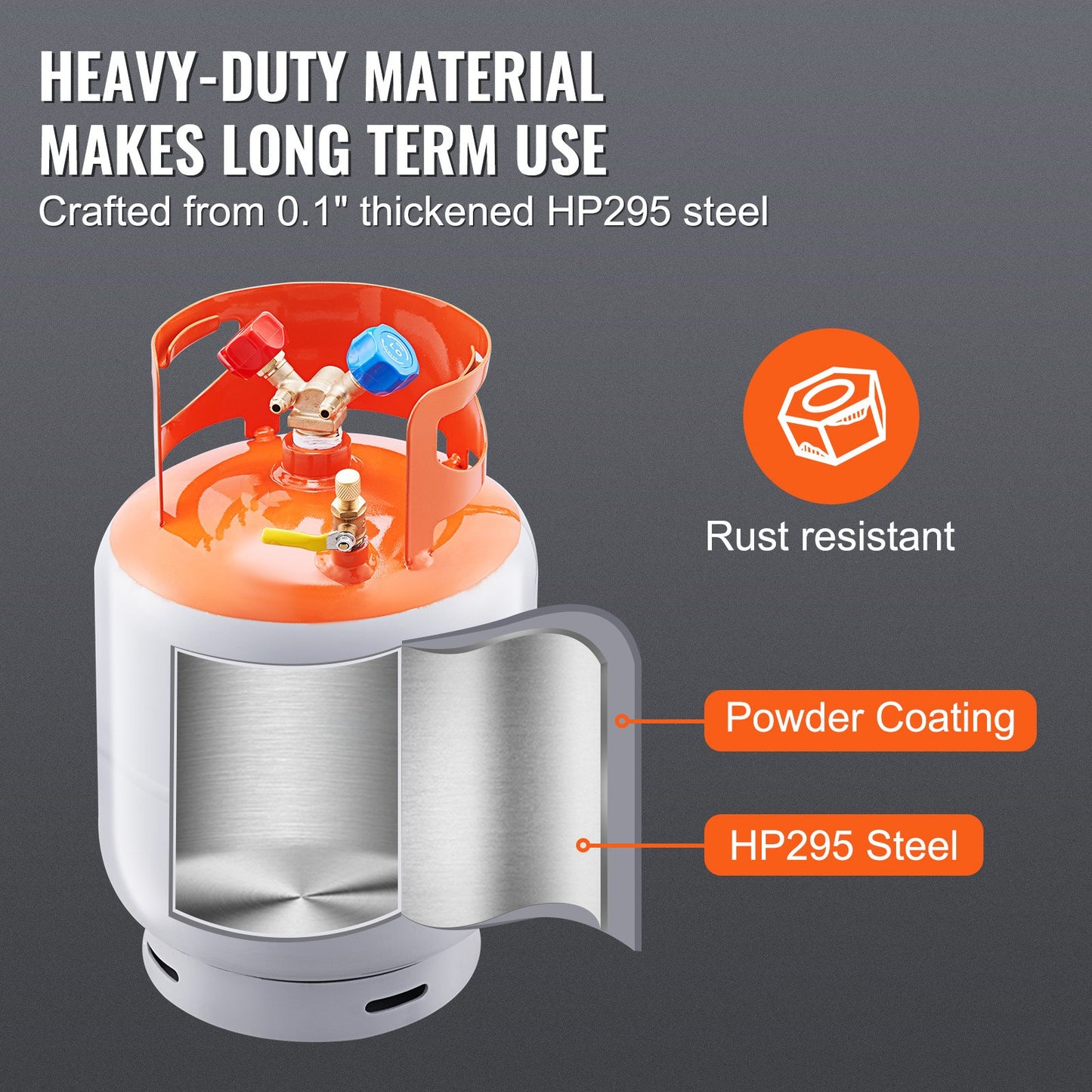 Refrigerant Recovery Tank, 50 LBS Capacity, 400 psi Portable Cylinder Tank with Y-Valve for Liquid/Vapor, High-sealing Recovery Can for R22/R134A/R410A, Orange+Gray
