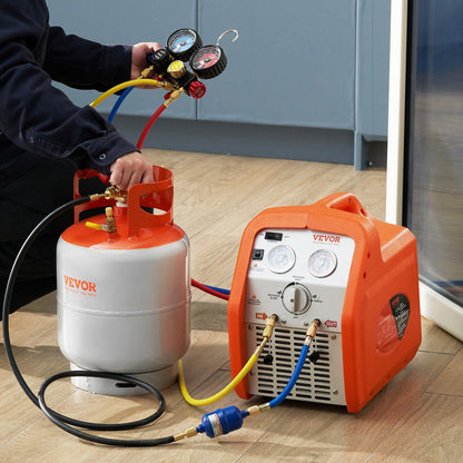 Refrigerant Recovery Tank, 50 LBS Capacity, 400 psi Portable Cylinder Tank with Y-Valve for Liquid/Vapor, High-sealing Recovery Can for R22/R134A/R410A, Orange+Gray