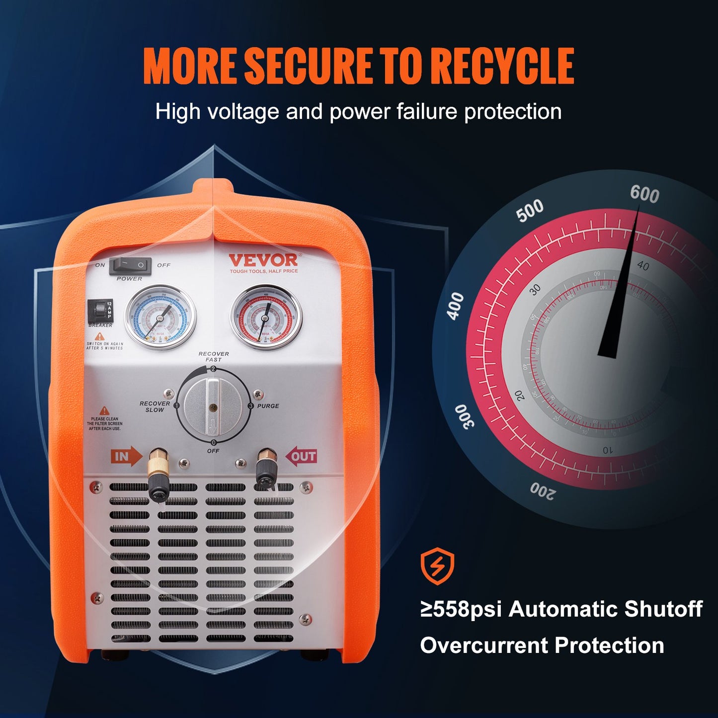 VEVOR Portable 3/4 HP Refrigerant Recovery Machine for Vapor Liquid Refrigerant