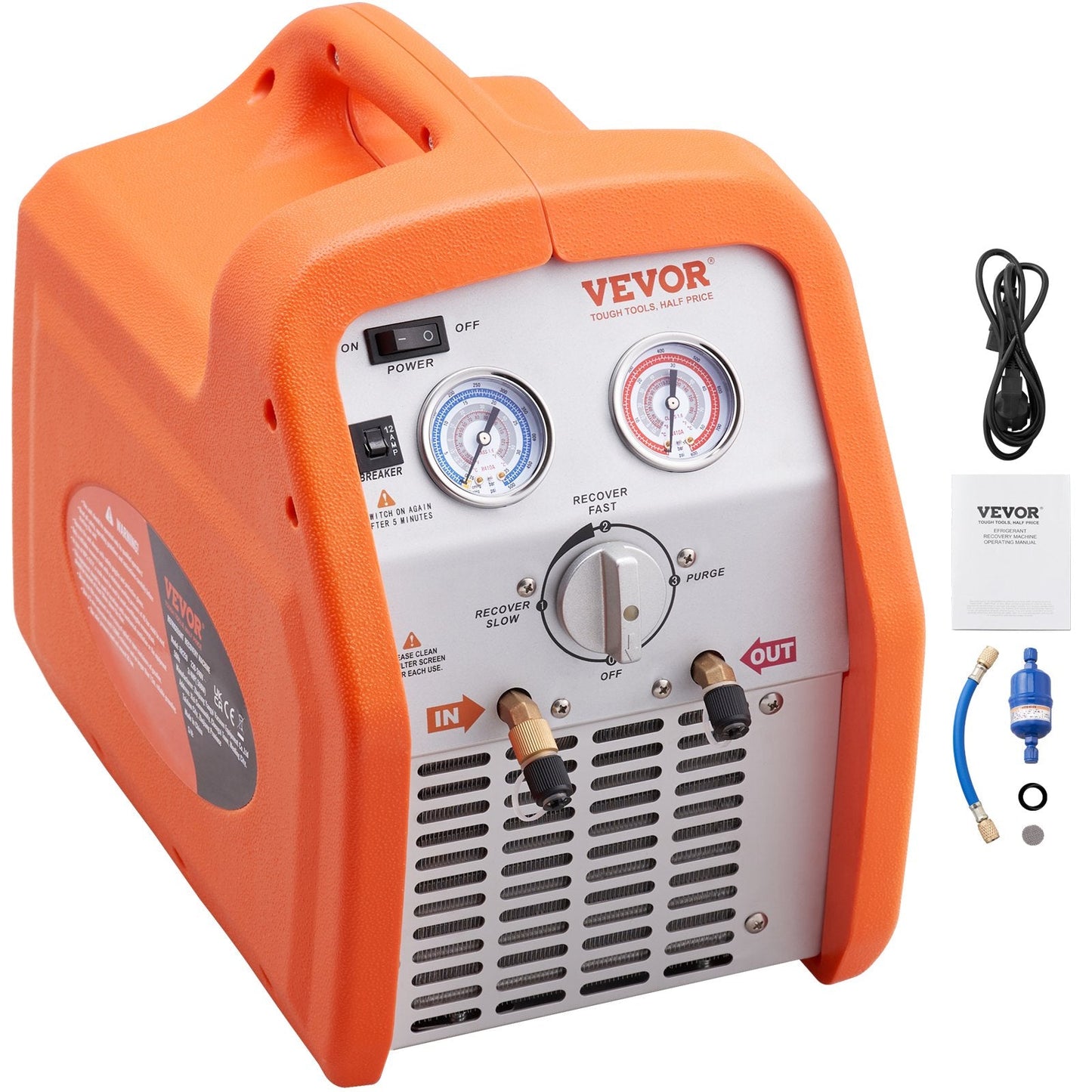 Portable 3/4 HP Refrigerant Recovery Unit with Precision Gauge and Self-Cleaning