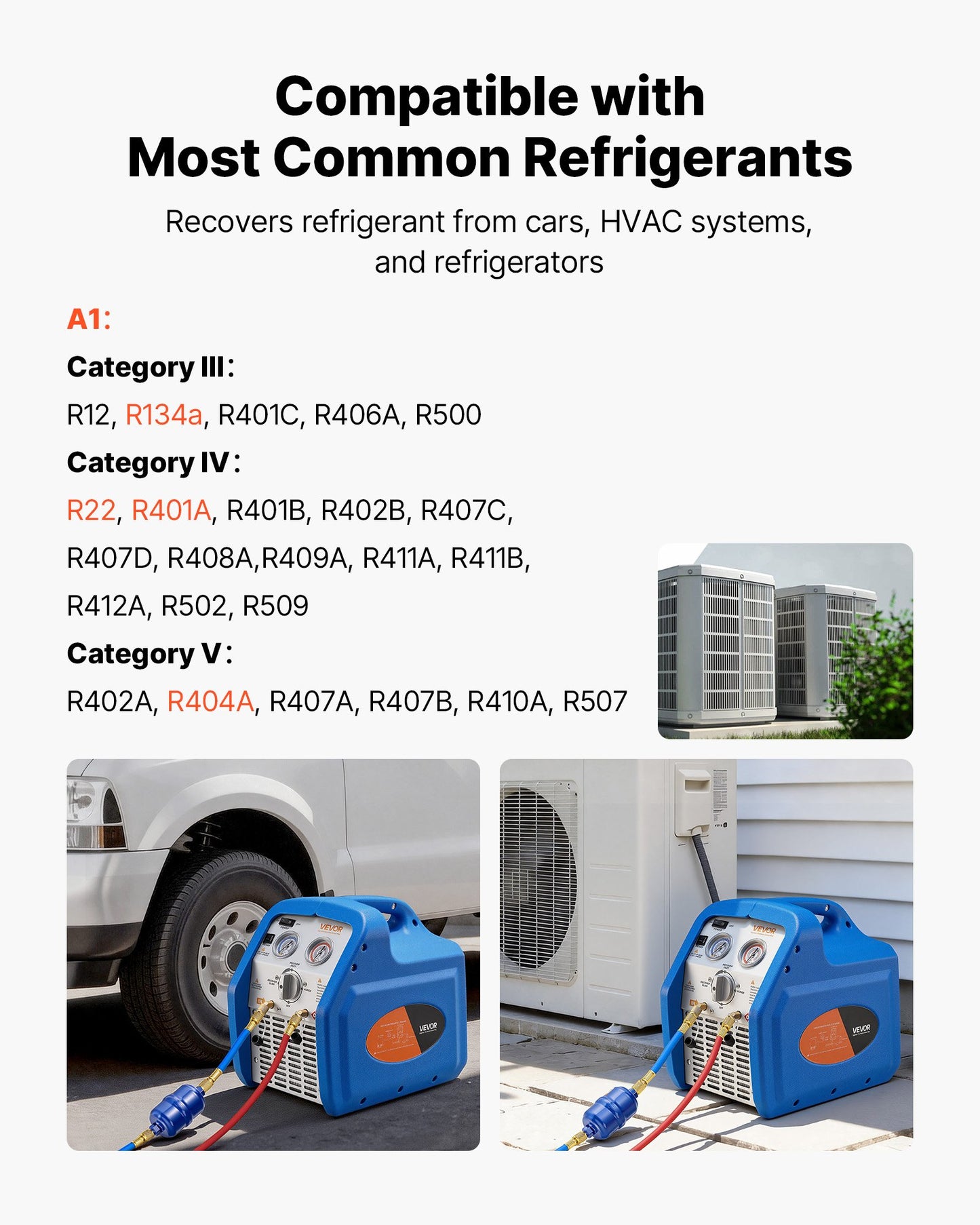 Portable Refrigerant Recovery Machine, 3/4 HP 220-240V 50Hz Single Cylinder AC Recovery Machine for Liquid Vapor Refrigerant, 1450 RPM Recycling Unit HVAC for Automotive & Household Air Conditioning