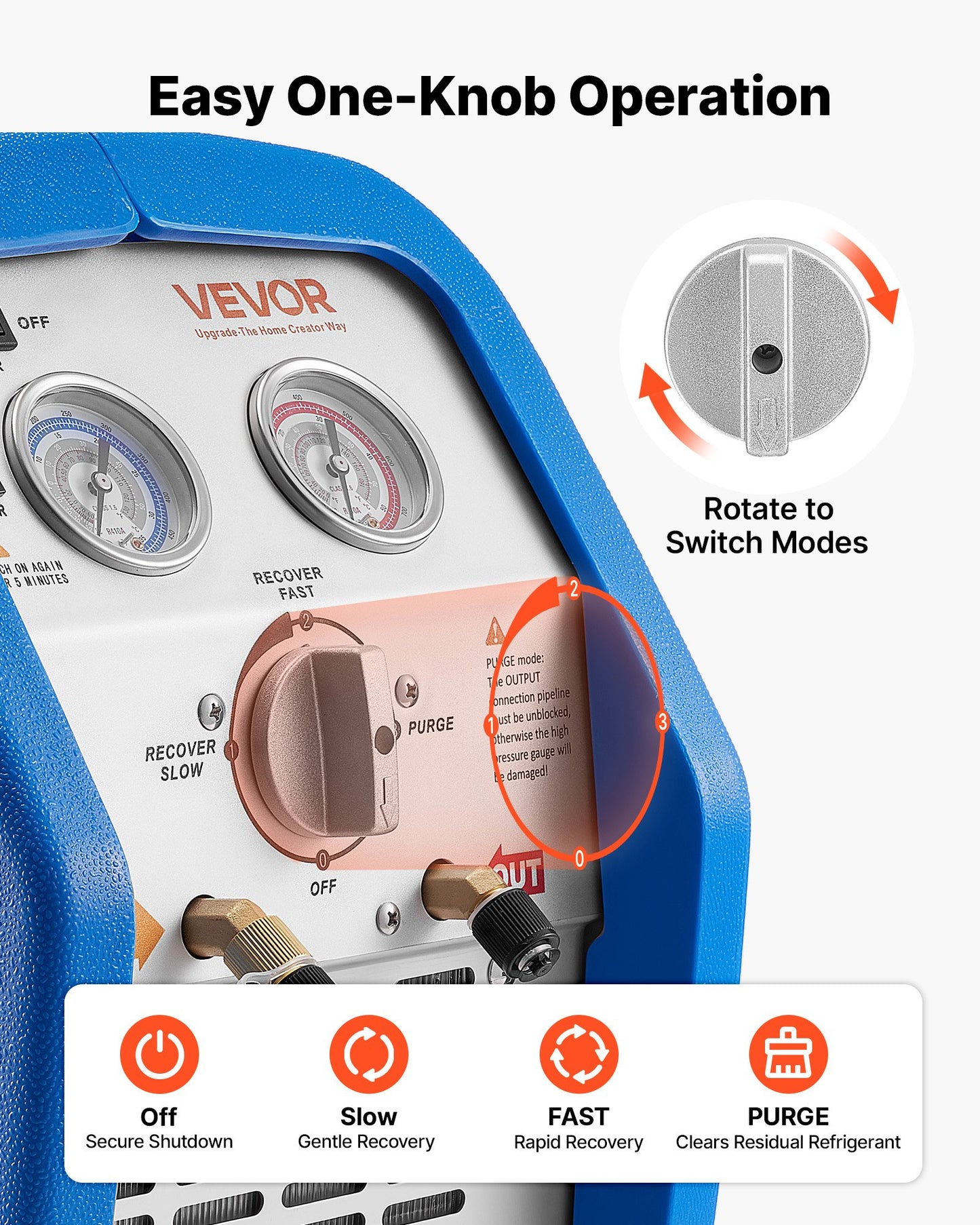 Portable Refrigerant Recovery Machine, 3/4 HP 220-240V 50Hz Single Cylinder AC Recovery Machine for Liquid Vapor Refrigerant, 1450 RPM Recycling Unit HVAC for Automotive & Household Air Conditioning