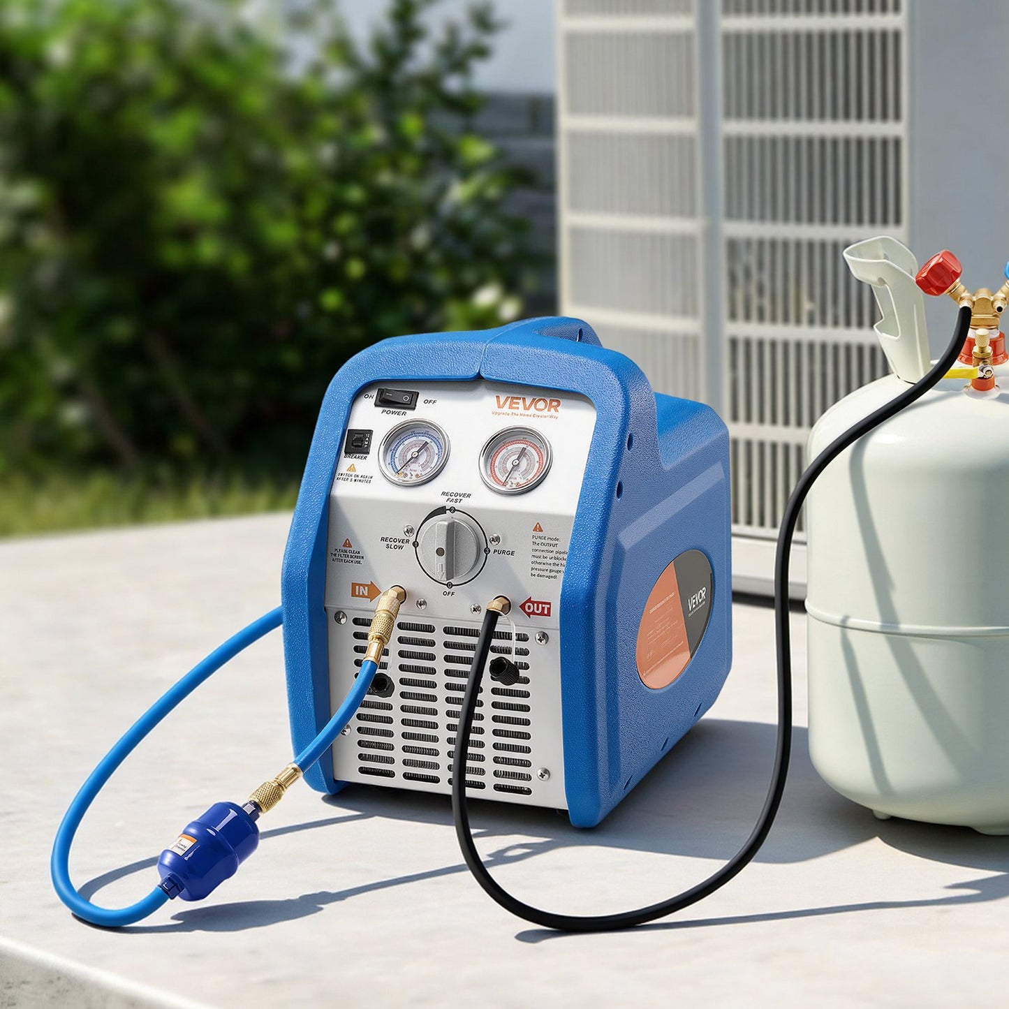 Portable Refrigerant Recovery Machine, 3/4 HP 220-240V 50Hz Single Cylinder AC Recovery Machine for Liquid Vapor Refrigerant, 1450 RPM Recycling Unit HVAC for Automotive & Household Air Conditioning