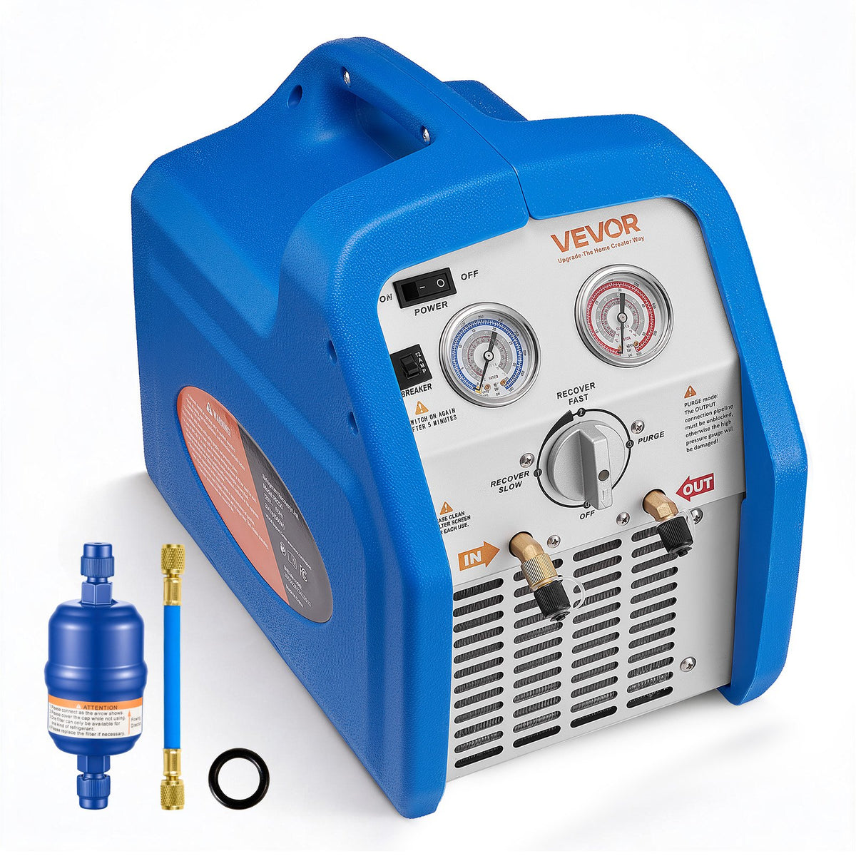 Portable Refrigerant Recovery Machine, 3/4 HP 220-240V 50Hz Single Cylinder AC Recovery Machine for Liquid Vapor Refrigerant, 1450 RPM Recycling Unit HVAC for Automotive & Household Air Conditioning
