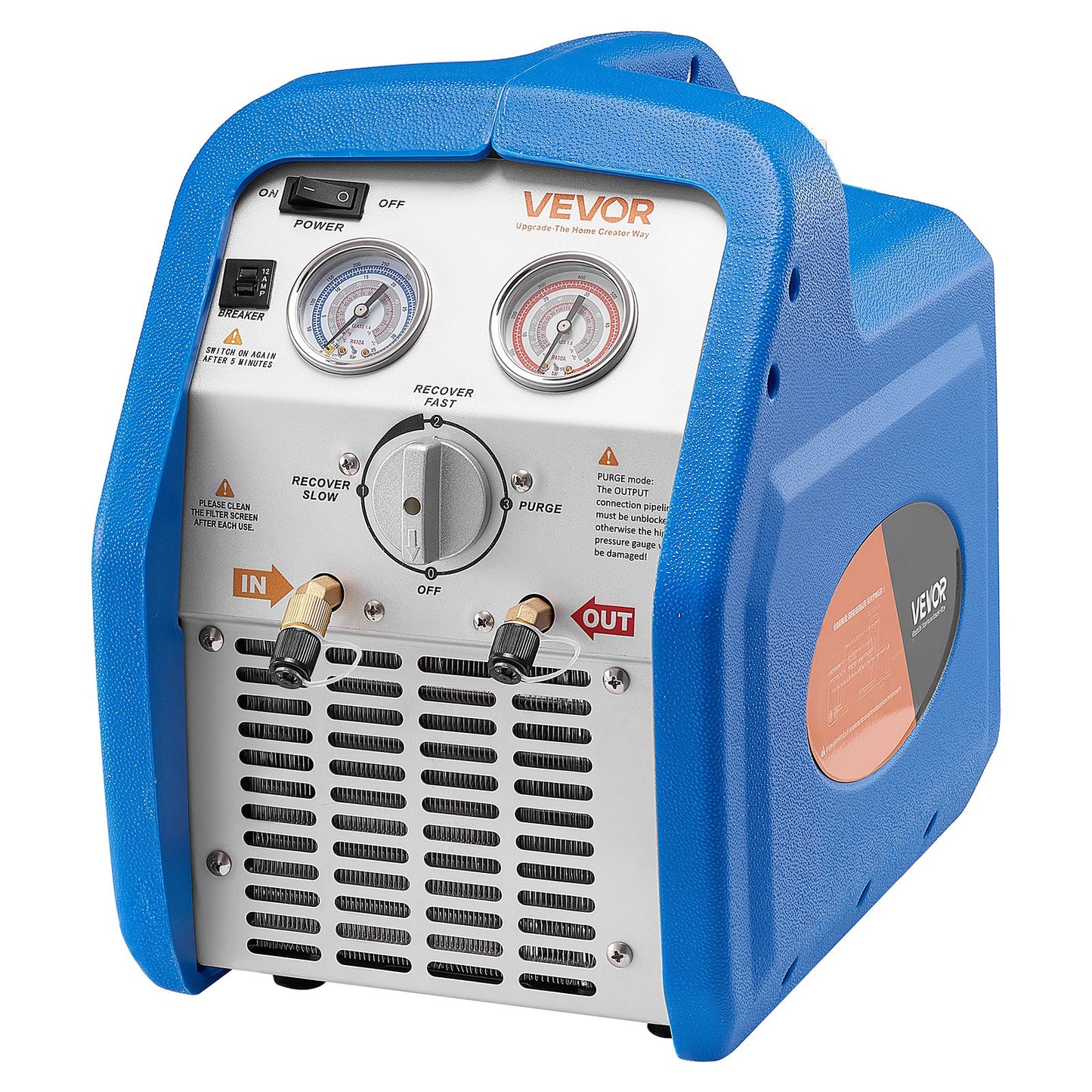 Portable Refrigerant Recovery Machine, 3/4 HP 220-240V 50Hz Single Cylinder AC Recovery Machine for Liquid Vapor Refrigerant, 1450 RPM Recycling Unit HVAC for Automotive & Household Air Conditioning