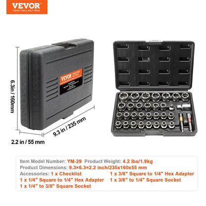 Bolt Extractor Set, 29-Piece Bolt and Nut Remover Set, 6mm to 10mm, 13/32" to 3/4", CR-MO Steel Extraction Socket Set with Storage Case, for Removing Damaged Rusted Bolts, Nuts and Screws