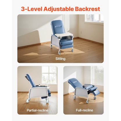 VEVOR Geri Chair Recliner 3-Position Reclining Geri Chair with Tray & 4 Wheels