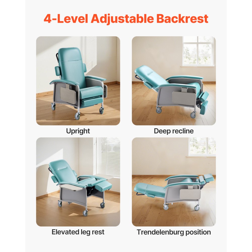 VEVOR Geri Chair Recliner 4-Position Reclining Geri Chair with Trays & 4 Wheels