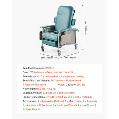 VEVOR Geri Chair Recliner 4-Position Reclining Geri Chair with Trays & 4 Wheels
