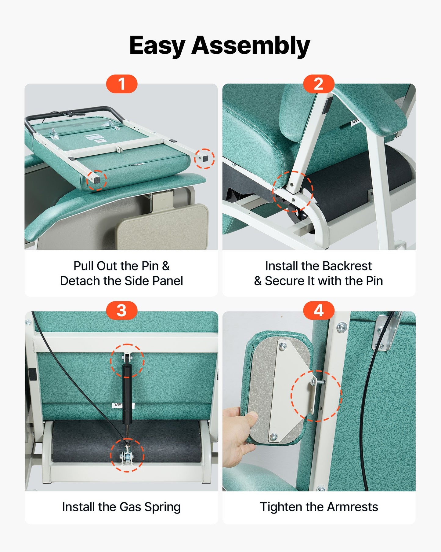4-Position Geri Reclining Chair 227kg Capacity Geri Chair Recliner, 4-Wheel Medical Recliner Chairs with Trendelenburg, Soft Padded Seat & Trays for Hospitals, Clinics, Geriatric Home Care