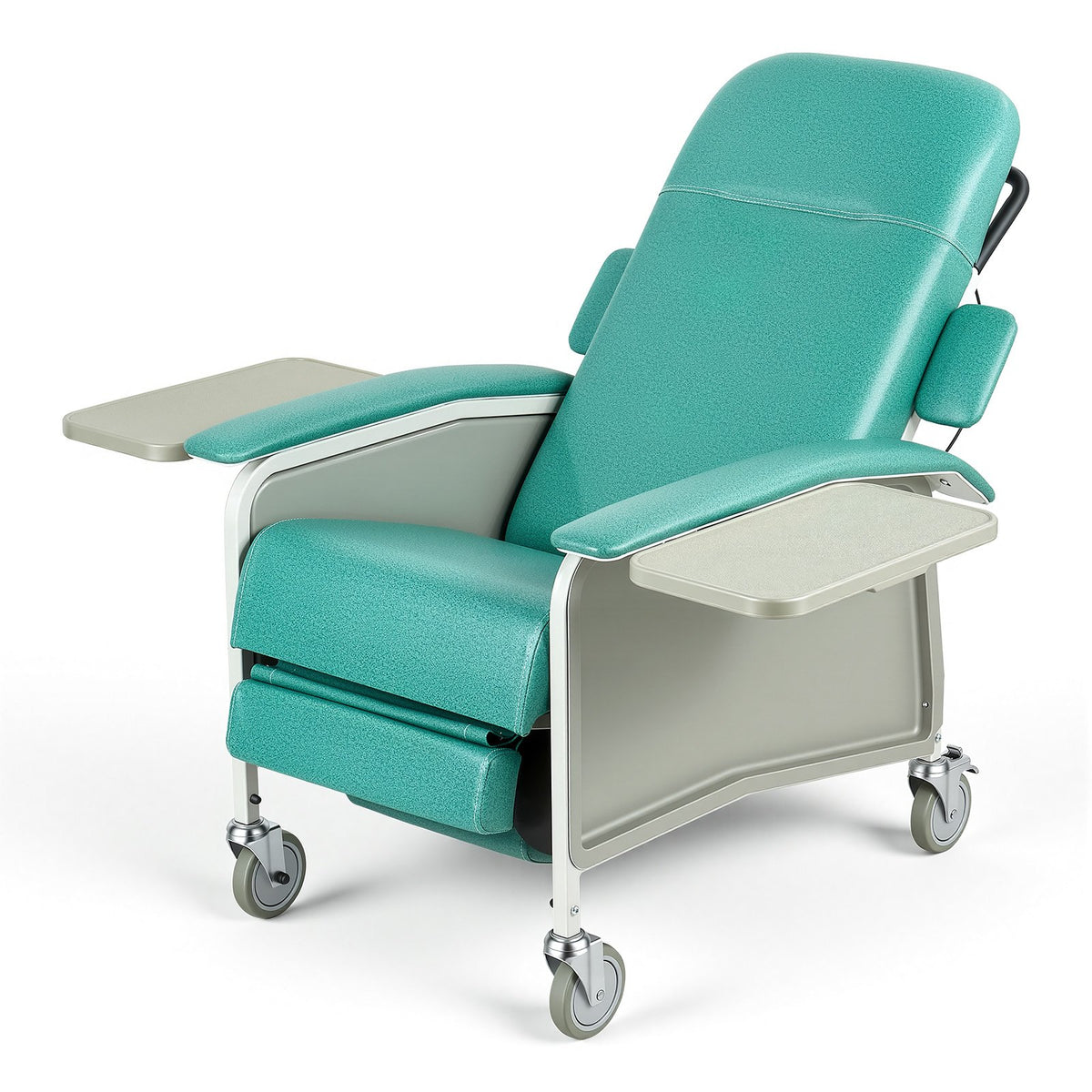 4-Position Geri Reclining Chair 227kg Capacity Geri Chair Recliner, 4-Wheel Medical Recliner Chairs with Trendelenburg, Soft Padded Seat & Trays for Hospitals, Clinics, Geriatric Home Care